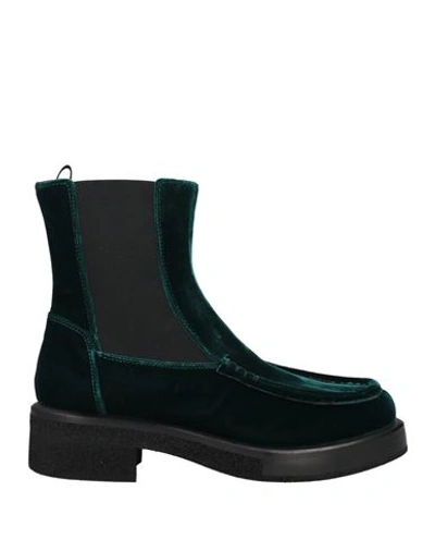 Emporio Armani Woman Ankle Boots Emerald Green Size 8.5 Viscose, Cupro, Polyester, Rubber