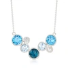 ROSS-SIMONS TONAL BLUE AND WHITE TOPAZ BEZEL NECKLACE IN STERLING SILVER