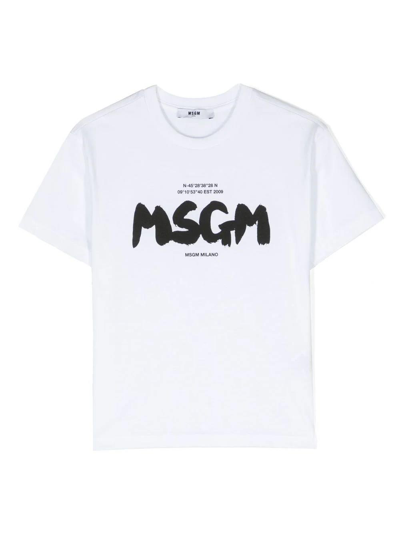 Msgm Kids'  T-shirt Crema In Jersey Di Cotone Bambino In Nero