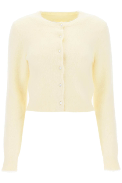 Maison Margiela Cropped Knit Cardigan In Yellow