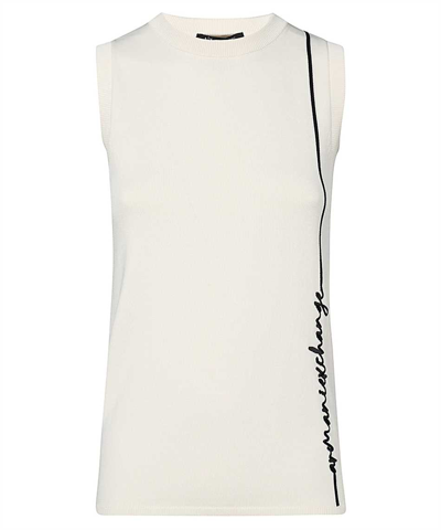 Armani Exchange Intarsia-knit Logo Sleeveless Top In White
