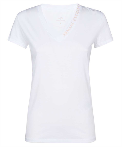 Armani Exchange Slim Fit Jersey Cotton Logo Lettering V-neck T-shirt In White