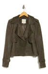 Bagatelle Faux-suede Drape-front Jacket In Bayleaf