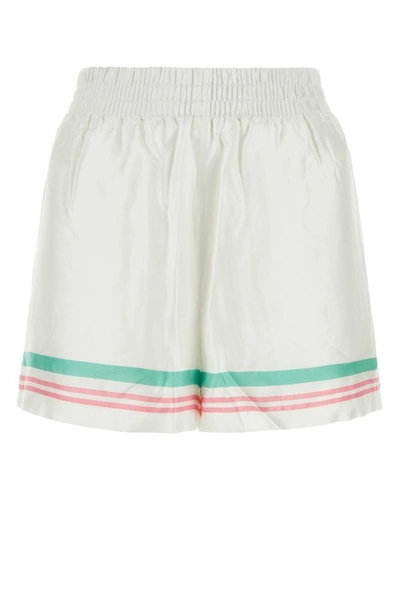 Casablanca Stripe-detail Silk Shorts In White
