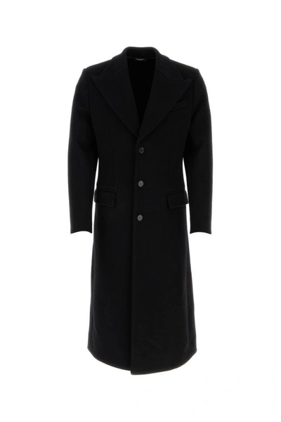 Dolce & Gabbana Man Black Stretch Wool Blend Coat