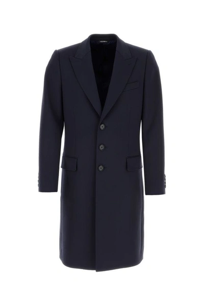 Dolce & Gabbana Man Dark Blue Stretch Polyester Blend Coat