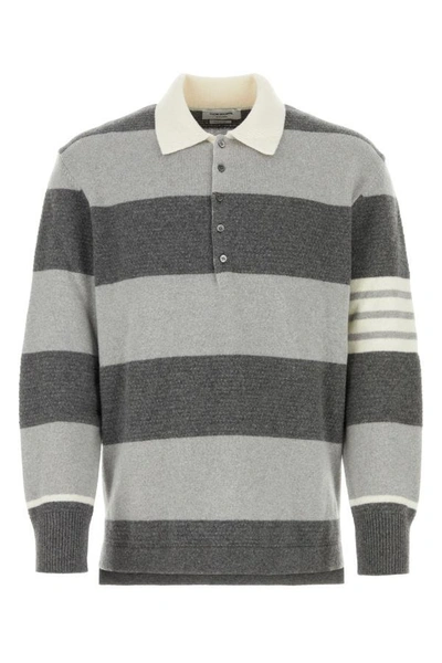 Thom Browne Man Bicolor Wool Jumper In Grey