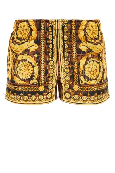 Versace Man Printed Polyester Swimming Shorts In Multicolor
