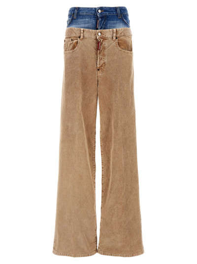 Dsquared2 Twin Pack Wide Corduroy Pants In Beige