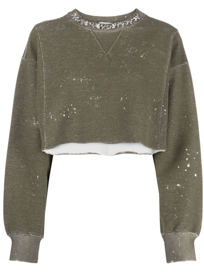 Golden Goose Deluxe Brand Sprayed Effect Cropped Sweatshirt In Verde