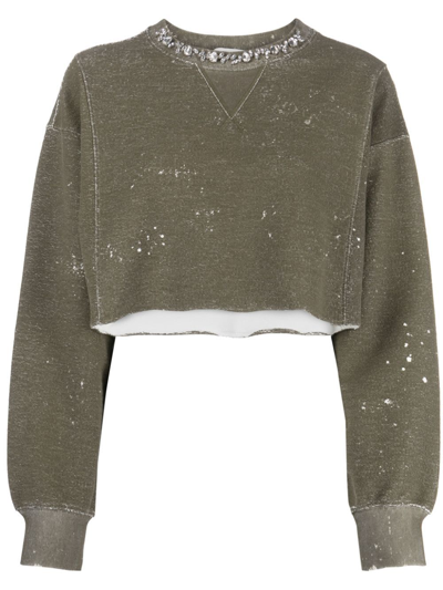 Golden Goose Bleached-effect Cropped Sweatshirt In Green