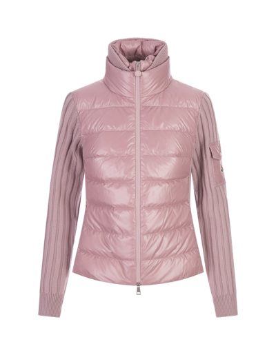 Moncler Nylon-trimmed Wool Cardigan In Rosa