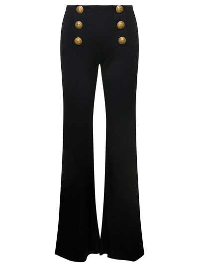 Balmain High-rise Flared Knit Pants In Black