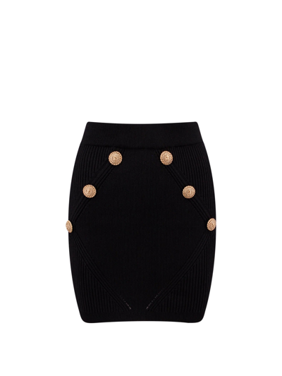 Balmain Mini Skirt Buttoned Knit In Black