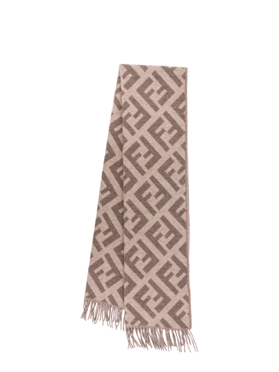 FENDI KIDS: wool scarf with FF jacquard monogram - Grey