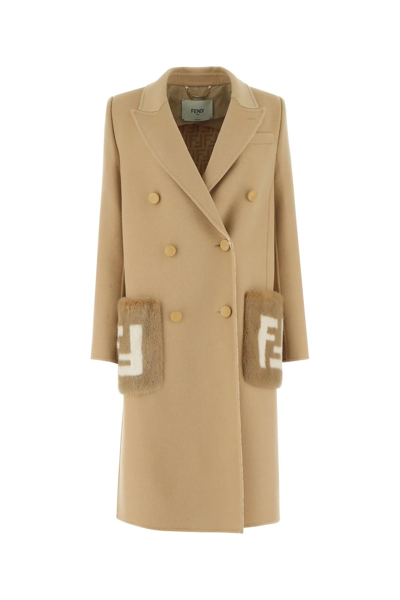 Fendi Camel Wool Blend Coat In Default Title