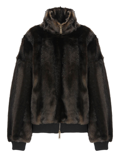 Dsquared2 Faux Fur D2 Brown Bomber Jacket