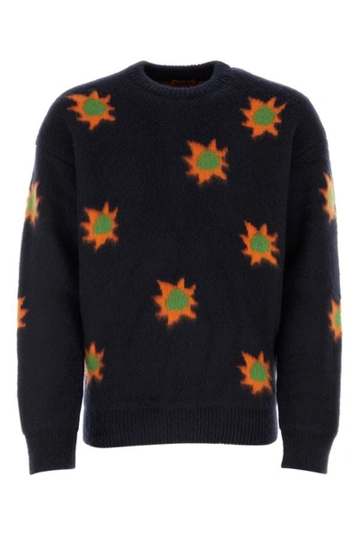 Zegna Mens Dark Blue X The Elder Statesman Abstract-pattern Wool And Cashmere-blend Knitted Jumper