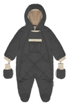 7 A.m. Enfant Benji Hooded Snowsuit With Attached Mittens In Smokey Quilted