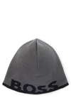 Hugo Boss Beanie Hat With Logo In A Wool Blend In Dark Grey