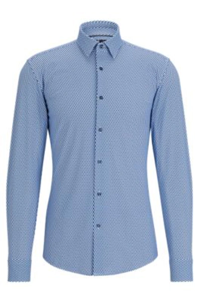 Hugo Boss Slim-fit Shirt In Printed Performance-stretch Fabric In Light Blue