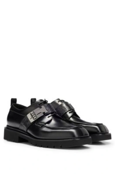 Hugo Boss Leather Derby Shoes With Briefcase-lock Detail In Black