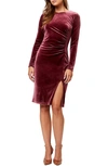 Love By Design Isla Velvet Front Slit Dress In Raisin
