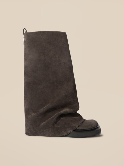 Attico Robin Layered Suede Boots In Dark Grey