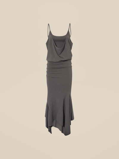 Attico Draped Jersey Midi Dress In Dark Grey