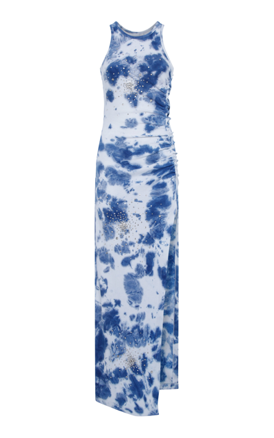 Des_phemmes Crystal-embellished Tie-dyed Cotton Midi Dress In Navy