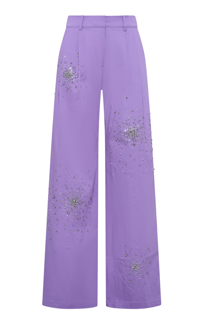 Des_phemmes Crystal-embellished Cotton-blend Wide-leg Trousers In Purple