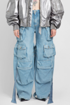 Attico Mid Rise Wide Denim Cargo Jeans In Blue