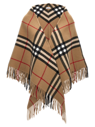 Burberry Check Cape In Beige