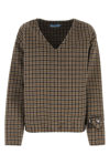 Prada V-neck Checked Pullover In Tabacco