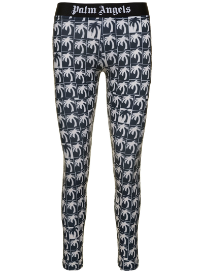 Palm Angels Palm-print Logo Leggings In Grey