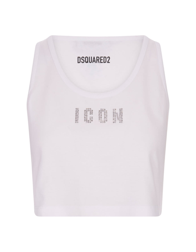Dsquared2 Crop Top With Logo In Bianco