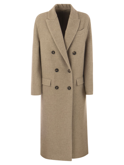 Brunello Cucinelli Double-breasted Coat In Cashmere Cloth In Brown