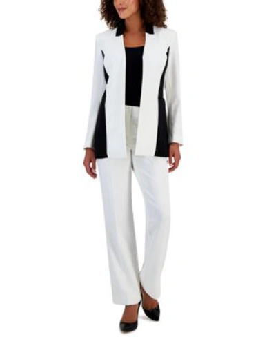 Kasper Womens Colorblocked Jacket Pants In Vanilla Ice