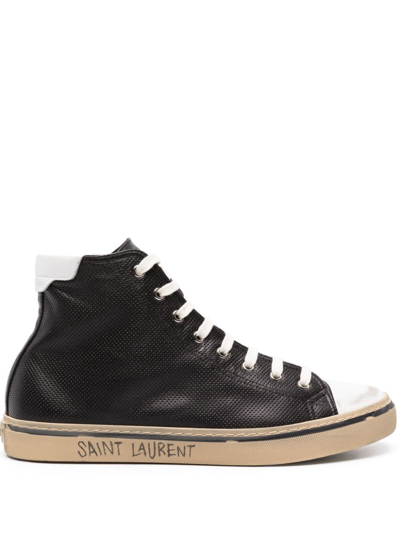 Saint Laurent Malibu Lace-up Leather Trainers In Black
