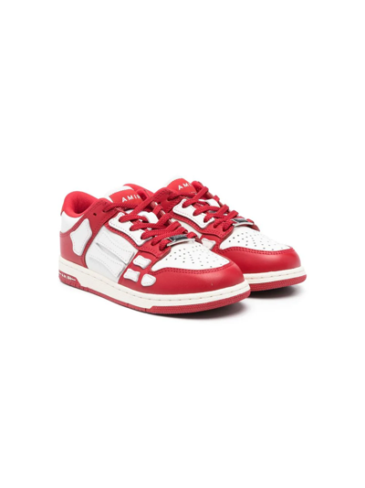 Amiri Kid's Skel-top Two-tone Leather Low-top Sneakers, Kids In Red