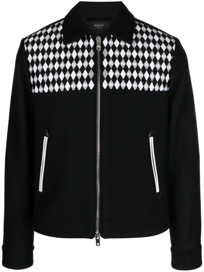 Amiri Diamond Embroidery Wool Work Jacket In Black