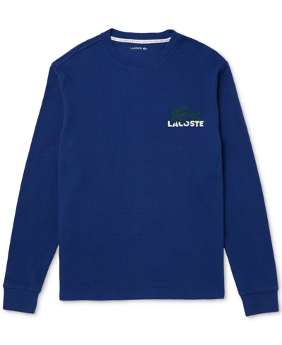 Lacoste Men's Large Croc Thermal Waffle Sleep Shirt In Blue