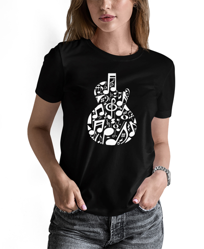 La Pop Art Women's Music Notes Guitar Word Art Short Sleeve T-shirt In Black