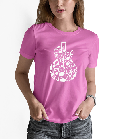 La Pop Art Women's Music Notes Guitar Word Art Short Sleeve T-shirt In Pink