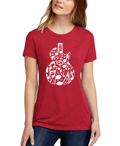 La Pop Art Women's Music Notes Guitar Premium Blend Word Art Short Sleeve T-shirt In Red