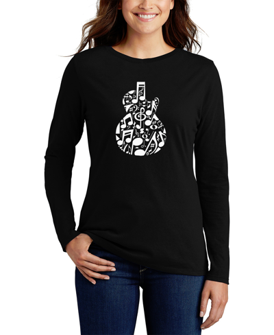La Pop Art Women's Music Notes Guitar Word Art Long Sleeve T-shirt In Black