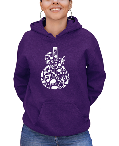 La Pop Art Women's Music Notes Guitar Word Art Hooded Sweatshirt In Purple