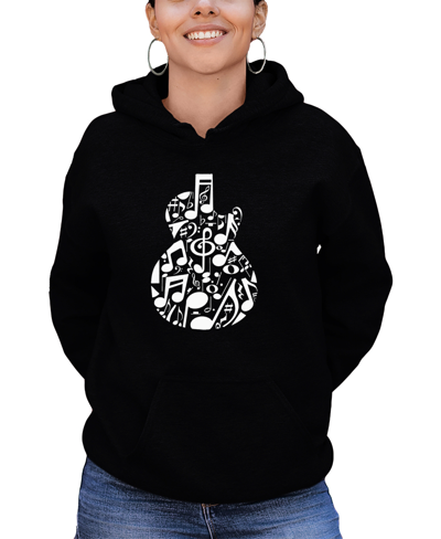 La Pop Art Women's Music Notes Guitar Word Art Hooded Sweatshirt In Black