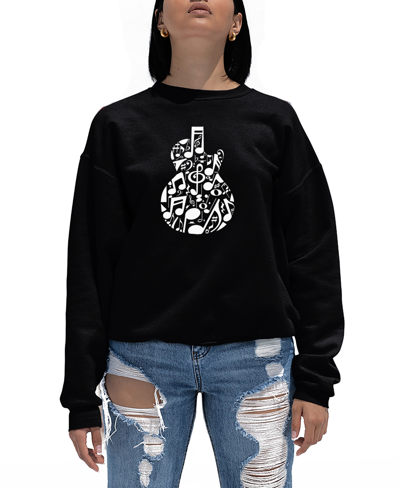 La Pop Art Women's Music Notes Guitar Word Art Crewneck Sweatshirt In Black