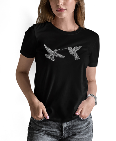 La Pop Art Women's Hummingbirds Word Art Short Sleeve T-shirt In Black